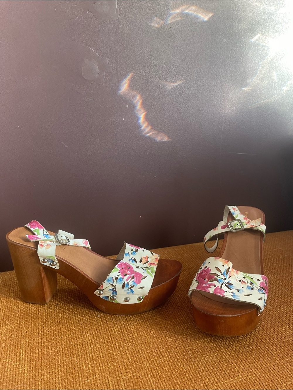 Madden Girl Floral Platform Sandals with Wooden Heel